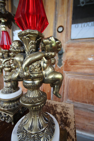 Vintage Brass Cherub Hollywood Regency Table Lamps