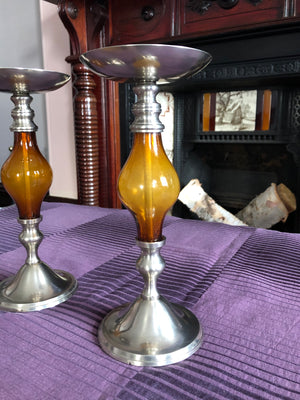 Vintage Metal and Brown Candle Holders