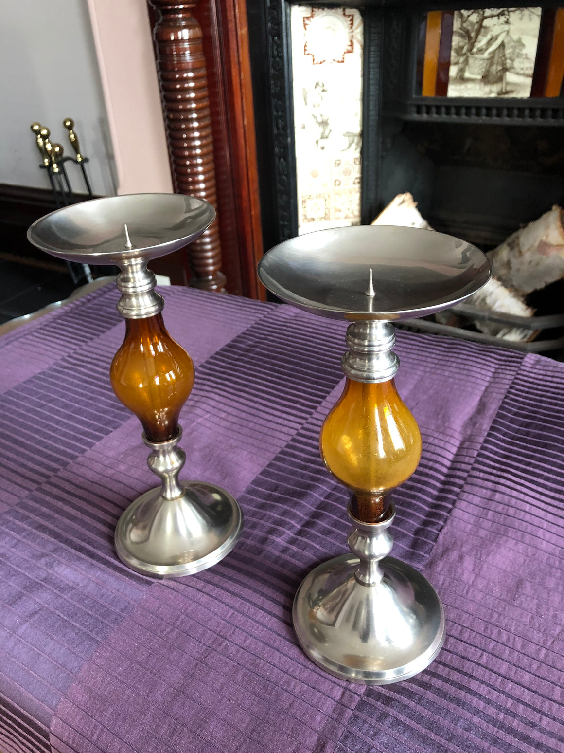 Vintage Metal and Brown Candle Holders