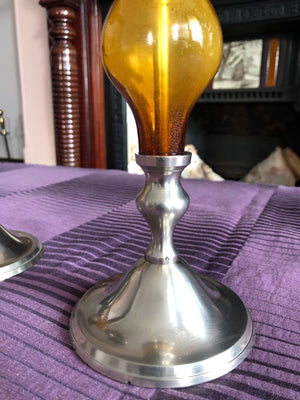 Vintage Metal and Brown Candle Holders