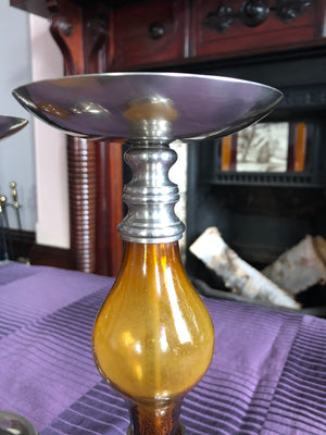 Vintage Metal and Brown Candle Holders