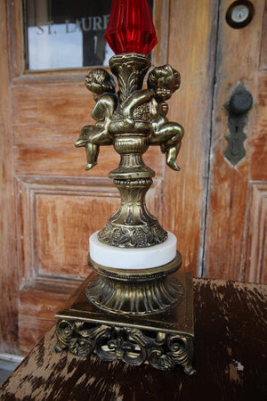 Vintage Brass Cherub Hollywood Regency Table Lamps