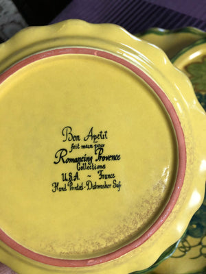Vintage Handpainted Yellow and Green Plates - Romancing Provence Collection Bon Apetit Dish France