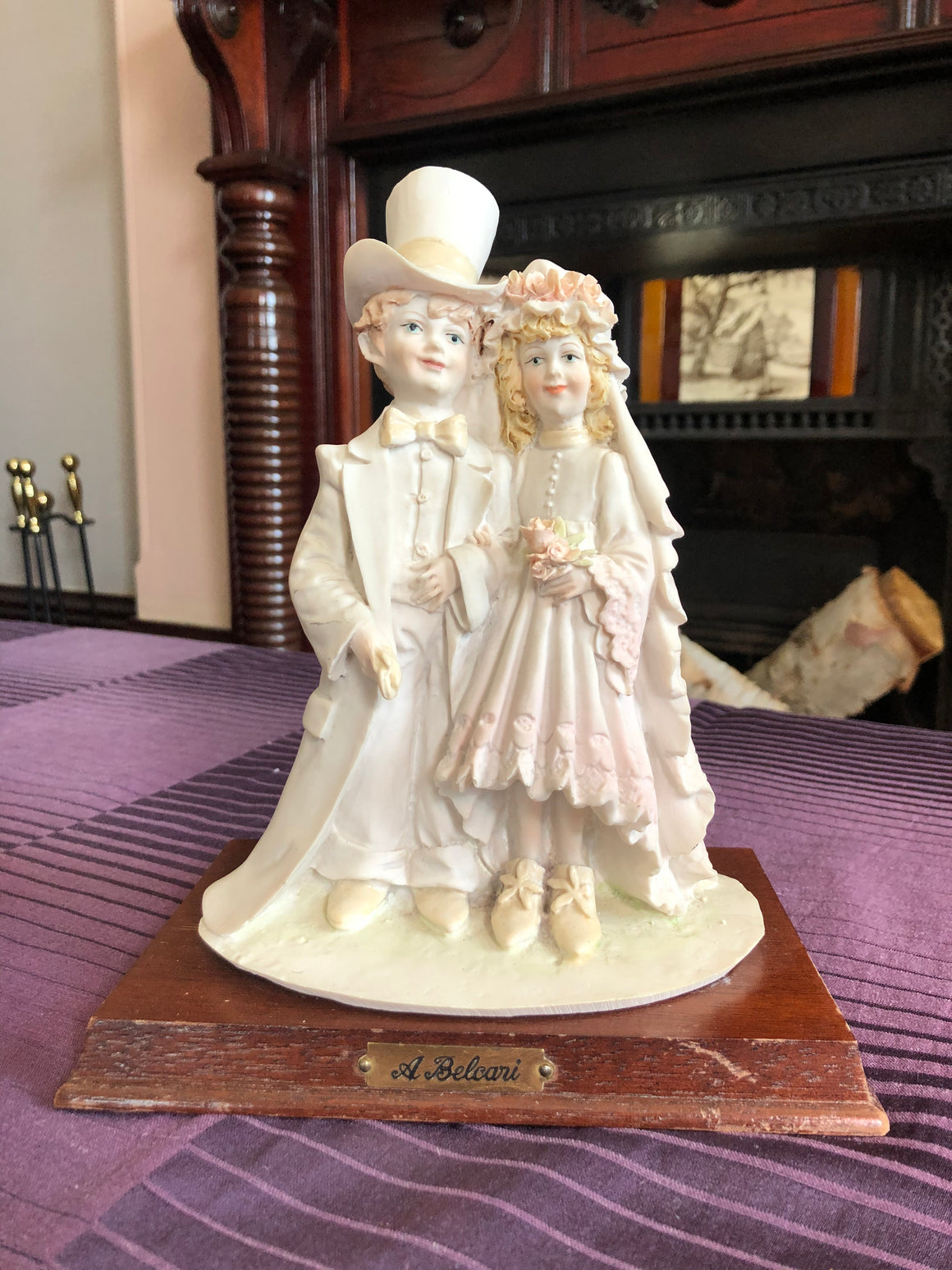 Vintage Wedding Statue - Vintage 1985 Auro Belcari Capodimonte Italy Wedding Dress Up Children Statue