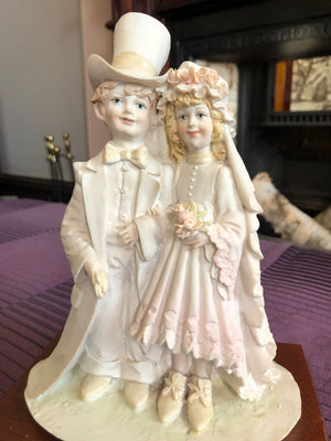 Vintage Wedding Statue - Vintage 1985 Auro Belcari Capodimonte Italy Wedding Dress Up Children Statue
