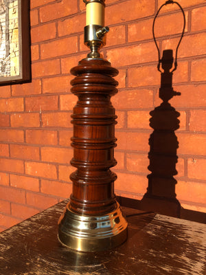 Heavy Weight Brass and Nice Dark Grain Wooden Table Lamp