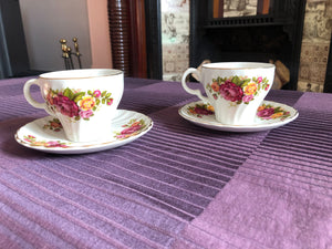 Set of 8 Vintage Cottage Rose Wood Sons Ironstone Tea Cups and Saucers