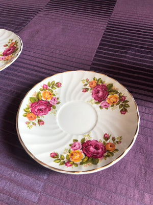 Set of 8 Vintage Cottage Rose Wood Sons Ironstone Tea Cups and Saucers