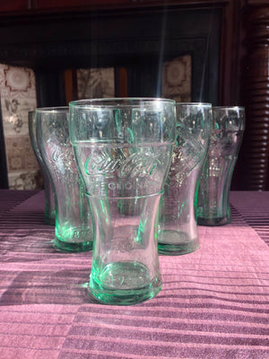 Set of 6 Different Green Coca Cola Drinking Glasses