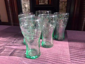 Set of 6 Different Green Coca Cola Drinking Glasses