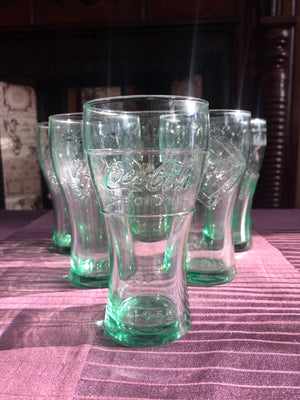 Set of 6 Different Green Coca Cola Drinking Glasses