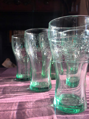 Set of 6 Different Green Coca Cola Drinking Glasses
