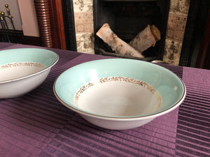 Set of 2 Snowhite Johnson Bros Teal /Mint and White Serving Bowls