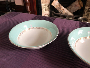Set of 2 Snowhite Johnson Bros Teal /Mint and White Serving Bowls