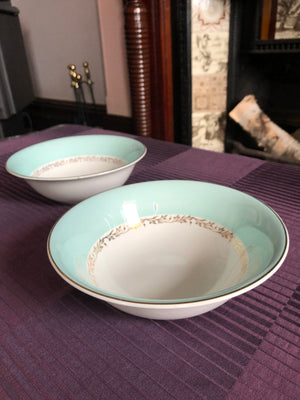 Set of 2 Snowhite Johnson Bros Teal /Mint and White Serving Bowls