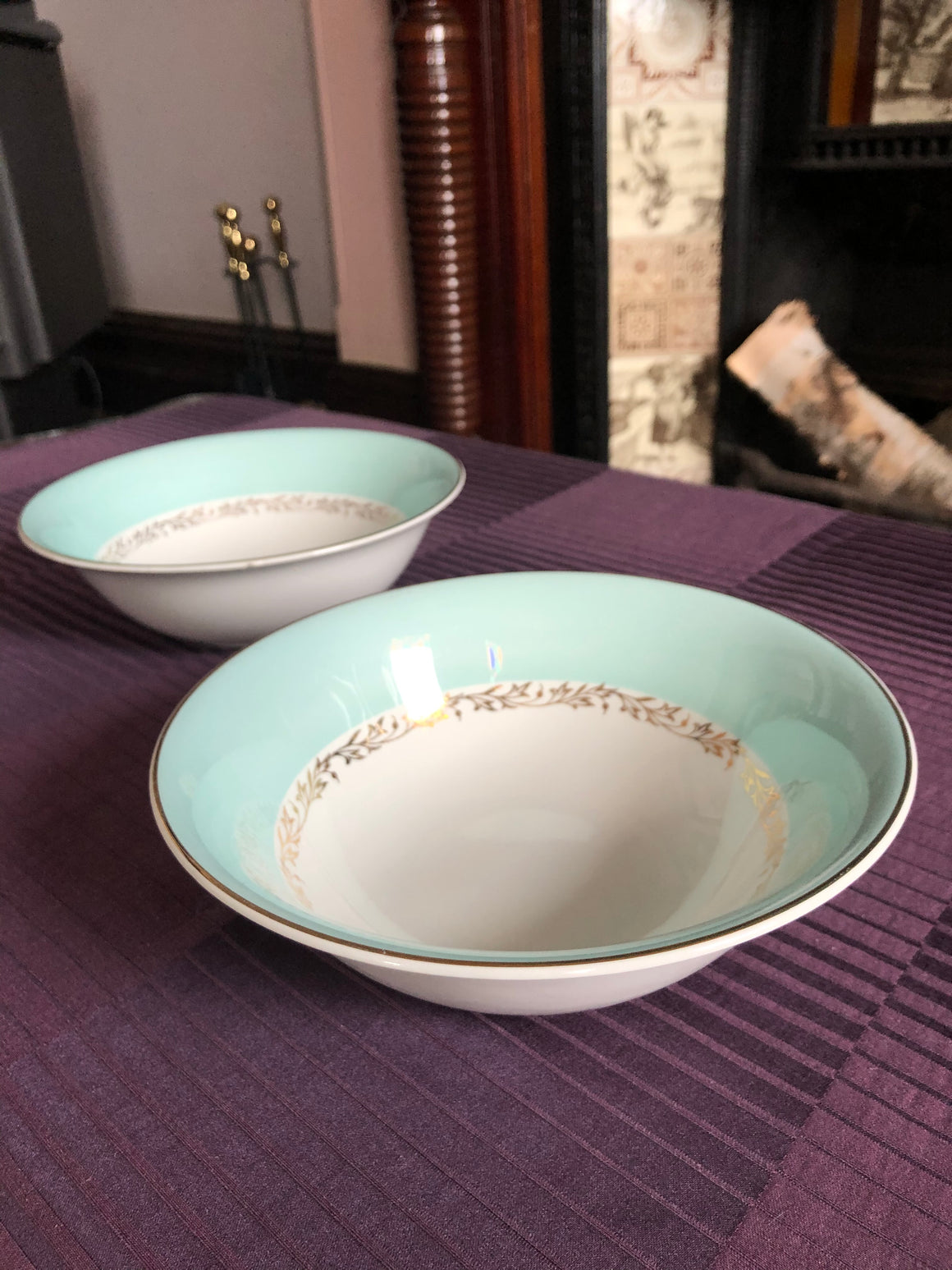 Set of 2 Snowhite Johnson Bros Teal /Mint and White Serving Bowls