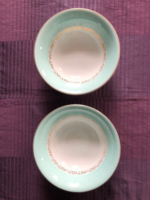 Set of 2 Snowhite Johnson Bros Teal /Mint and White Serving Bowls