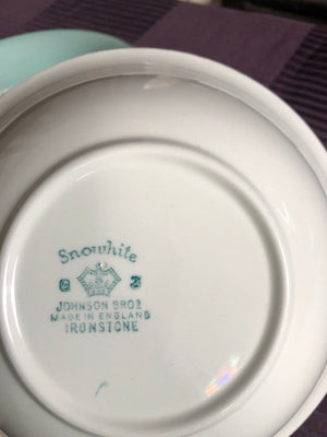 Set of 2 Snowhite Johnson Bros Teal /Mint and White Serving Bowls