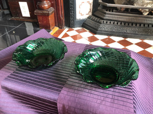 Set of 2 Vintage Emerald Green Pressed Glass Bowls