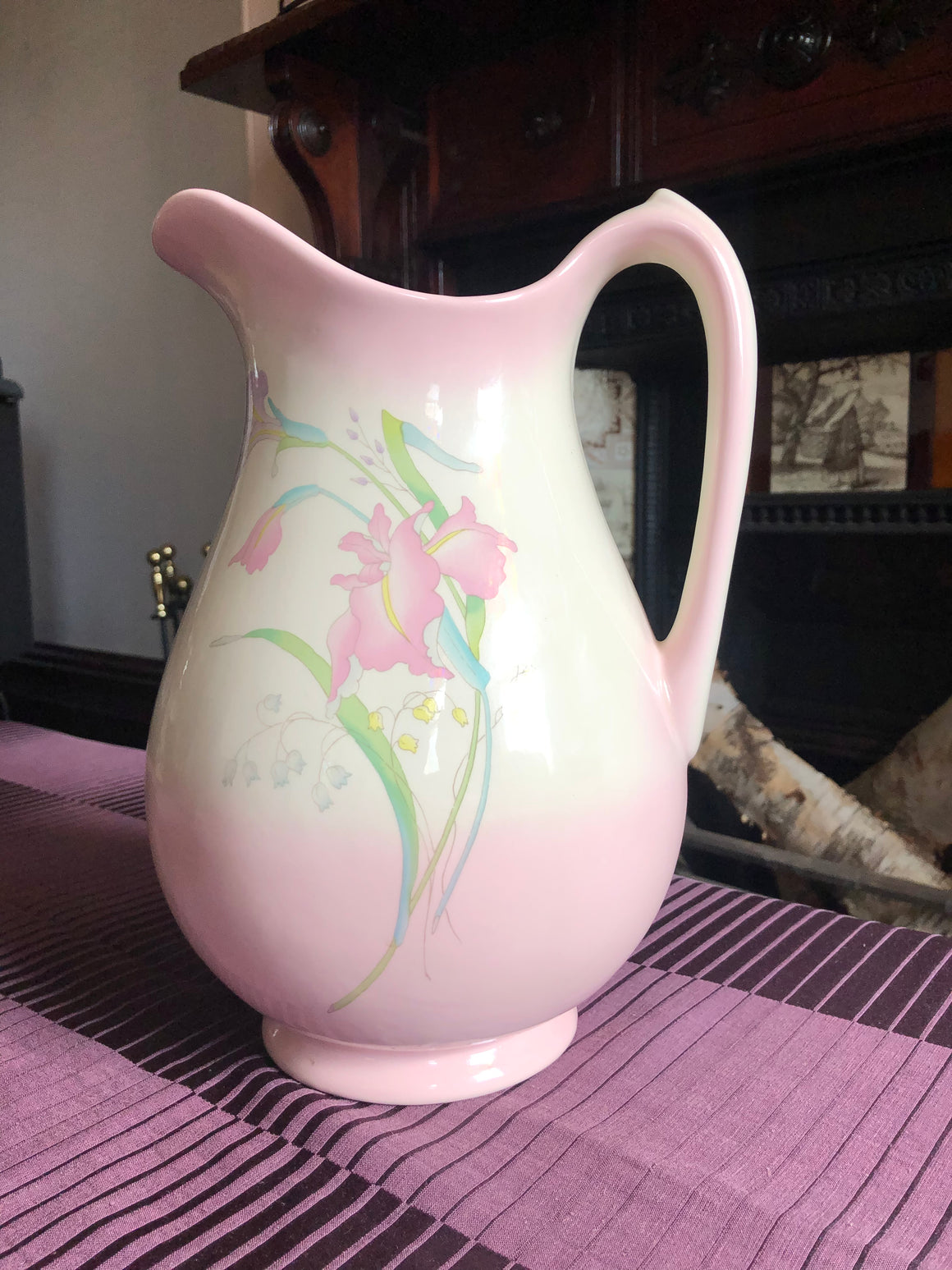 Vintage Floral Pink & White Pitcher