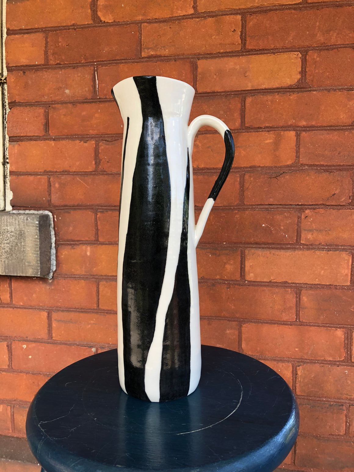 MKB Canada Handmade and Hand-painted Zebra Print Stoneware Tall Pitcher