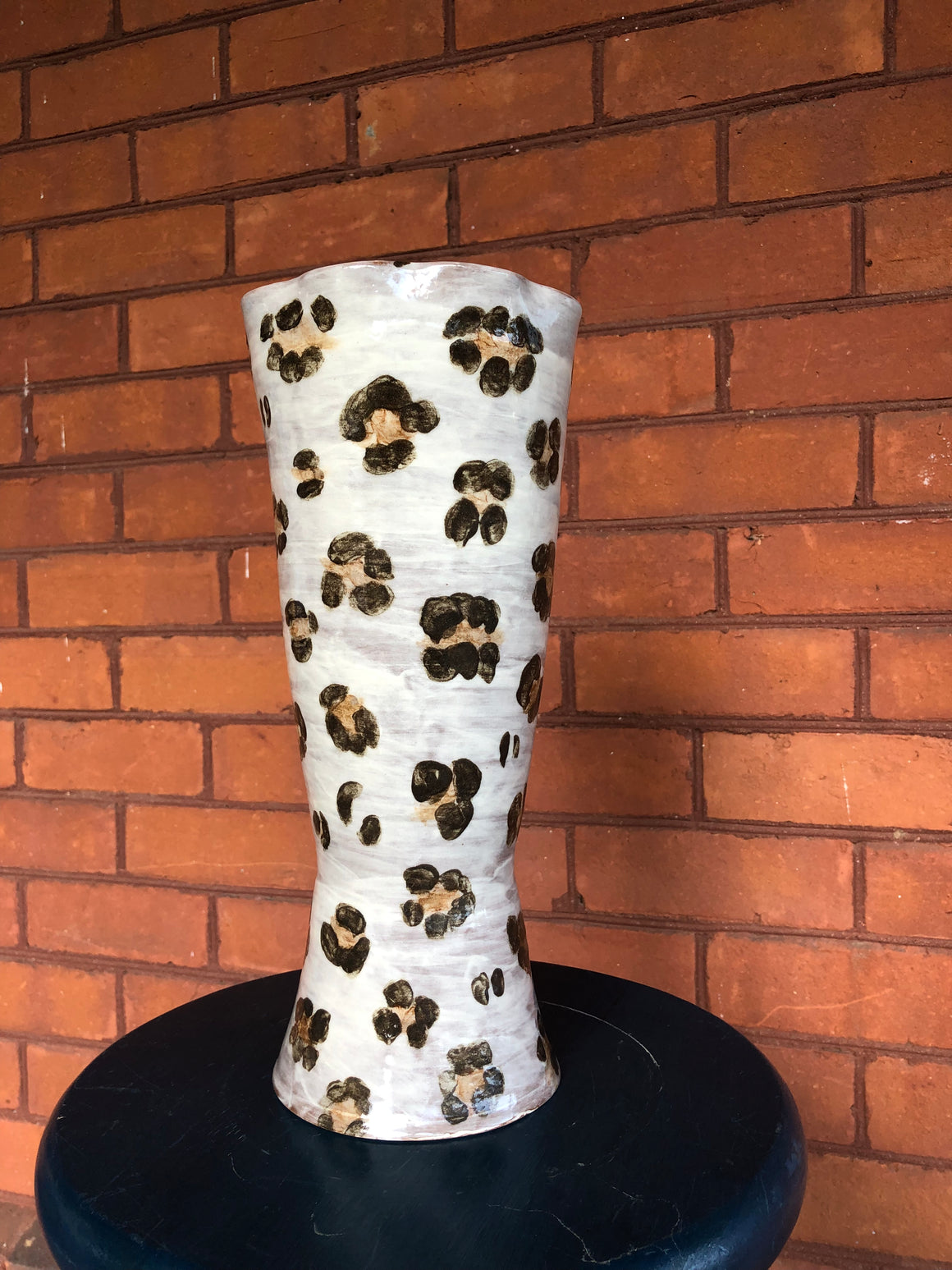 MKB Canada Handmade and Hand-Painted Leopard Print Stoneware Tall Vase