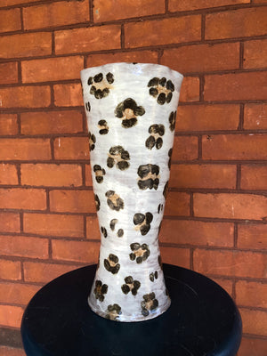 MKB Canada Handmade and Hand-Painted Leopard Print Stoneware Tall Vase