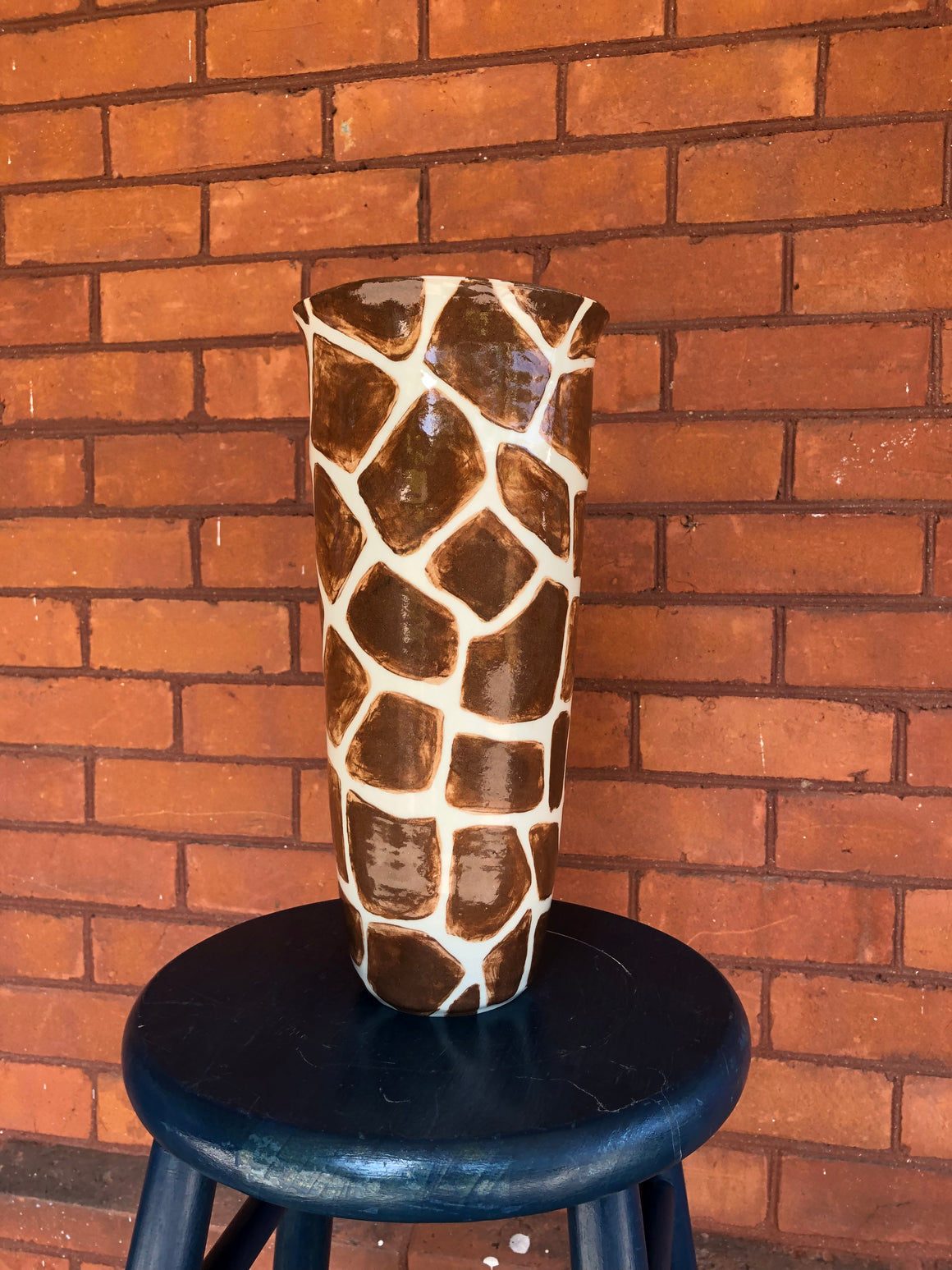MKB Canada Handmade and Hand-Painted Giraffe Print Stoneware Large Tall Vase