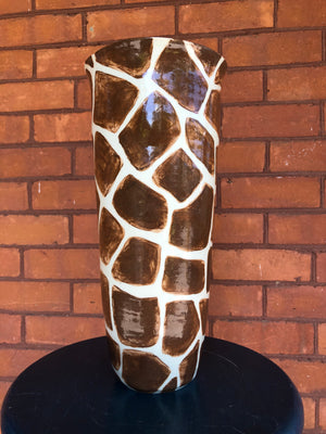 MKB Canada Handmade and Hand-Painted Giraffe Print Stoneware Large Tall Vase
