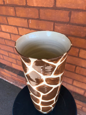 MKB Canada Handmade and Hand-Painted Giraffe Print Stoneware Large Tall Vase