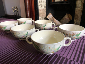 Set of 6 Vintage Grindley Double Handled Soup/Coffee/ Tea Cups