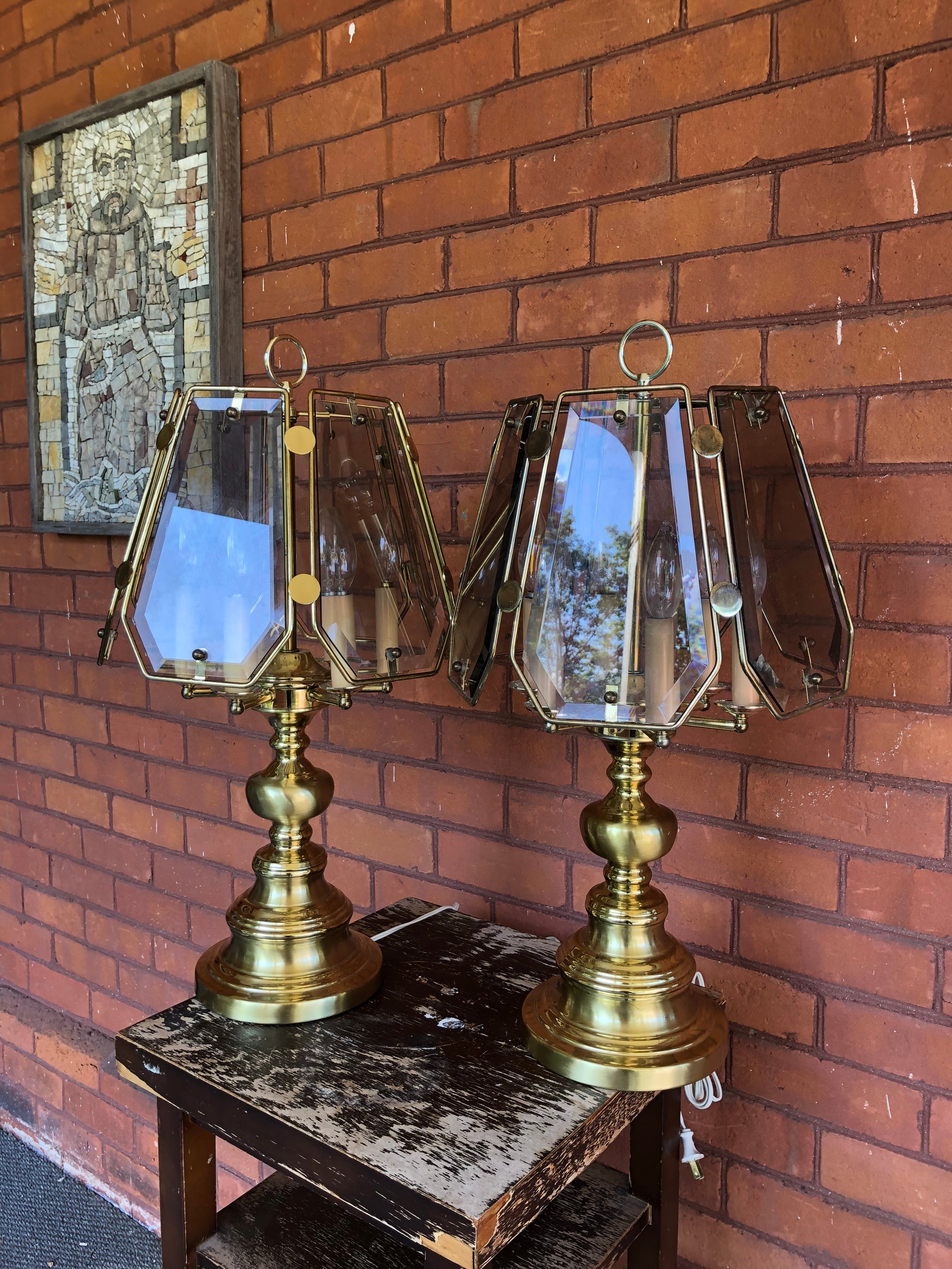 Small brass Wallace hooded table lamp, c.1910s - Ruby Lane