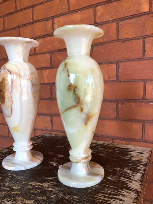 Set of 2 Vintage Onyx Stone Vases - Marble Flower Vases