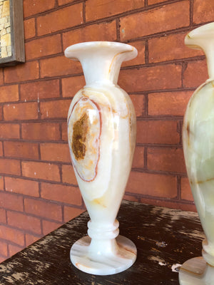 Set of 2 Vintage Onyx Stone Vases - Marble Flower Vases