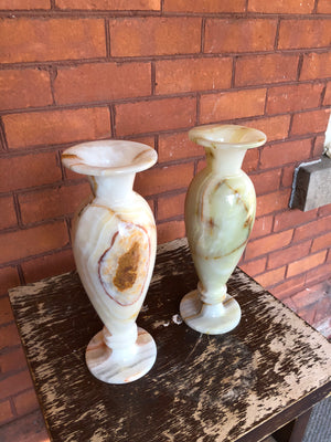 Set of 2 Vintage Onyx Stone Vases - Marble Flower Vases