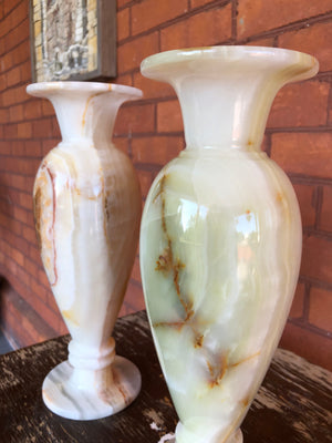 Set of 2 Vintage Onyx Stone Vases - Marble Flower Vases