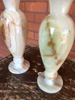 Set of 2 Vintage Onyx Stone Vases - Marble Flower Vases