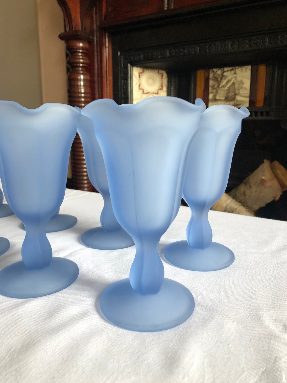 Vintage Ice Cream Sundae Frosted Glass Tulip Shaped Pedestal Glasses
