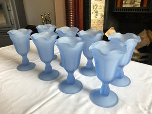 Vintage Ice Cream Sundae Frosted Glass Tulip Shaped Pedestal Glasses