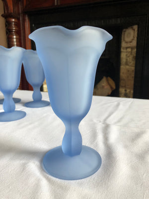 Vintage Ice Cream Sundae Frosted Glass Tulip Shaped Pedestal Glasses