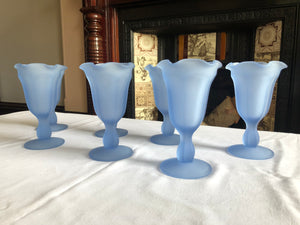Vintage Ice Cream Sundae Frosted Glass Tulip Shaped Pedestal Glasses