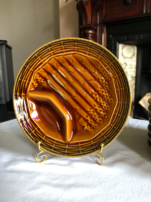 Set of 8 Vintage French Majolica Sarreguemines Brown Asparagus Plates