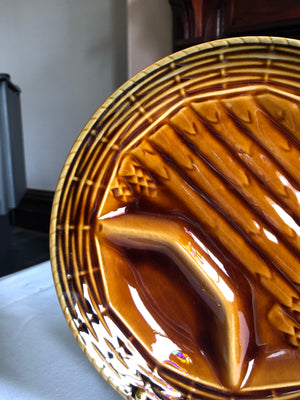 Set of 8 Vintage French Majolica Sarreguemines Brown Asparagus Plates