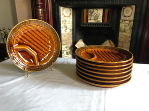 Set of 8 Vintage French Majolica Sarreguemines Brown Asparagus Plates