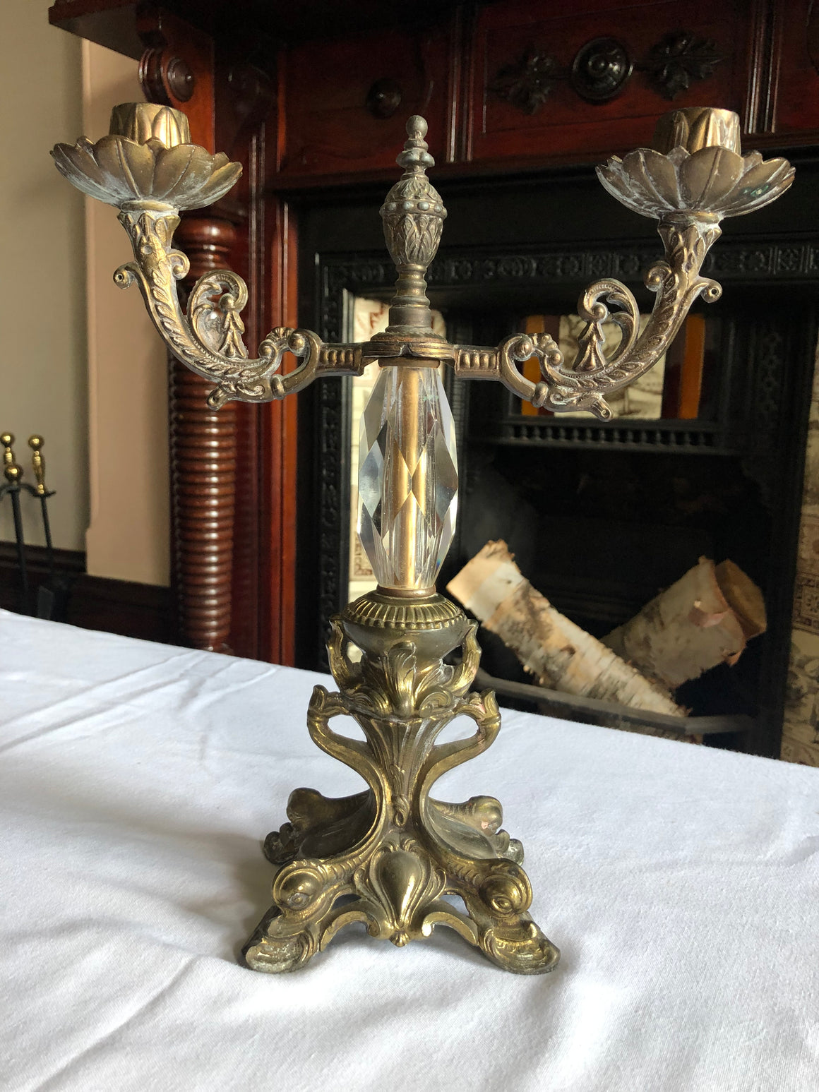 Vintage 2 Branch Solid Brass Candle Holder