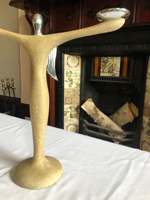 Vintage Stone and Sterling Silver Candelabra Angel with 2 Lights