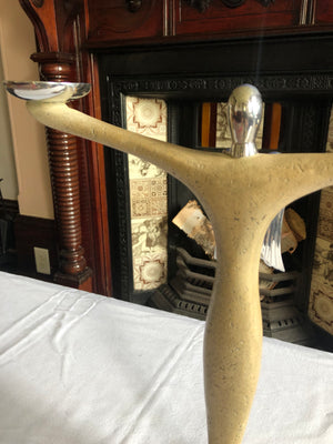 Vintage Stone and Sterling Silver Candelabra Angel with 2 Lights