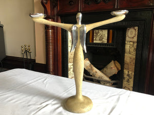 Vintage Stone and Sterling Silver Candelabra Angel with 2 Lights