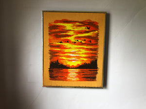 Vintage Sunset Framed Needlepoint Art