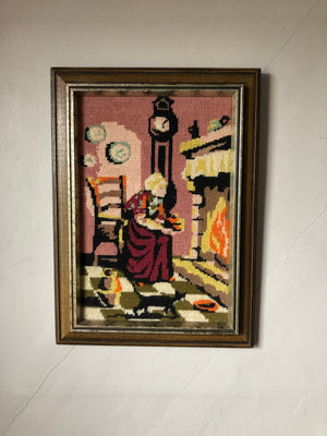 Vintage Lady Framed Needlepoint Art